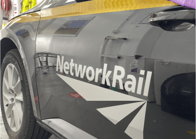 the network rail logo on a car